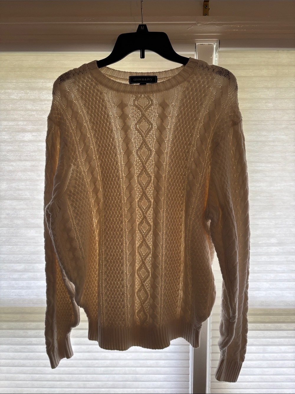 crown & ivy Cream Cable Knit Men's Sweater